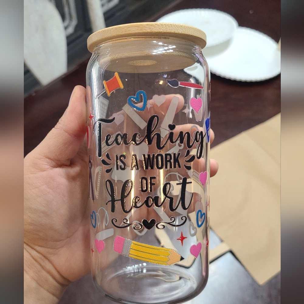 Teaching Themed Glass Jar with Wooden Lid